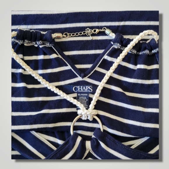 Chaps Halter Sleeveless Navy & White Summer Top - Picture 3 of 3